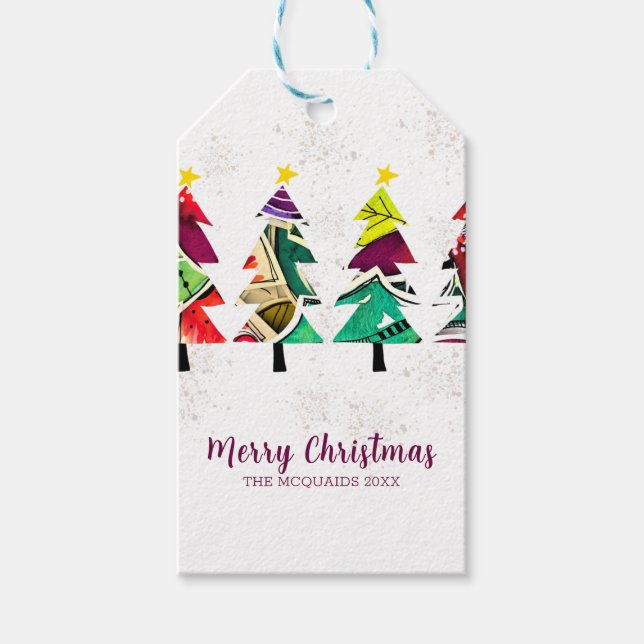 Farbenfrohe Weihnachtsbaummuster von Boho Geschenkanhänger (Vorderseite)