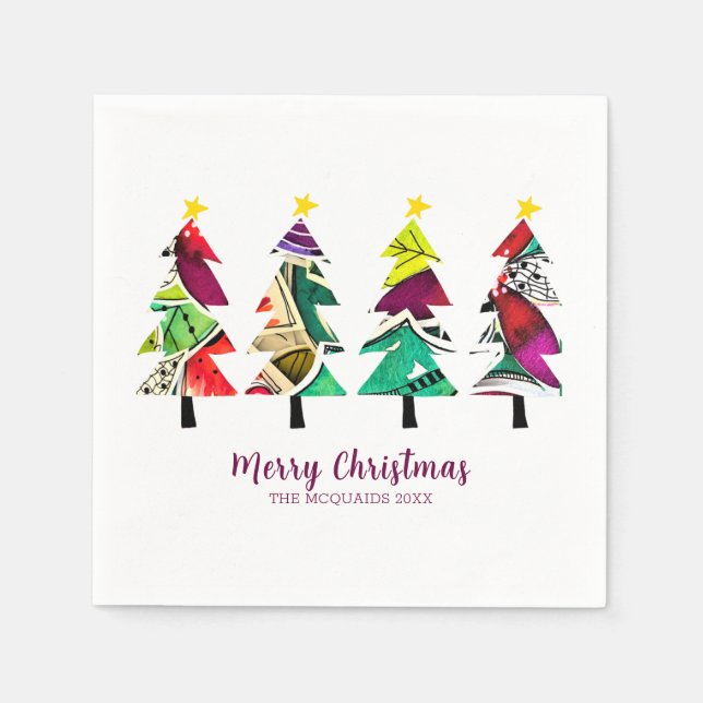 Farbenfrohe Weihnachtsbaummuster von Boho Serviette (Vorderseite)