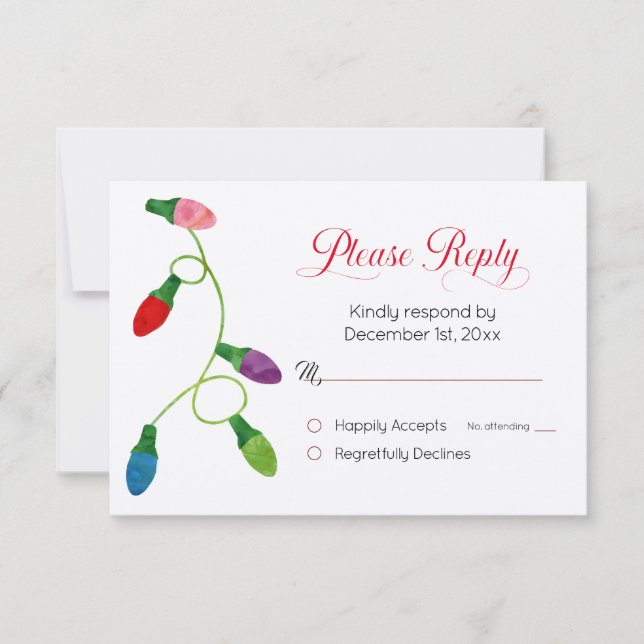 Farbenfrohe Weihnachtsbeleuchtung - Antwortkarte f (Vorderseite)