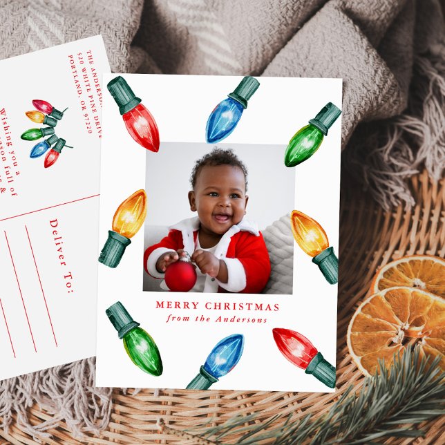 Farbenfrohe Weihnachtsbeleuchtung Foto Feiertagspostkarte (Von Creator hochgeladen)