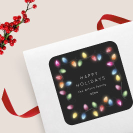 Farbenfrohe Weihnachtsbeleuchtung Monogram Quadratischer Aufkleber