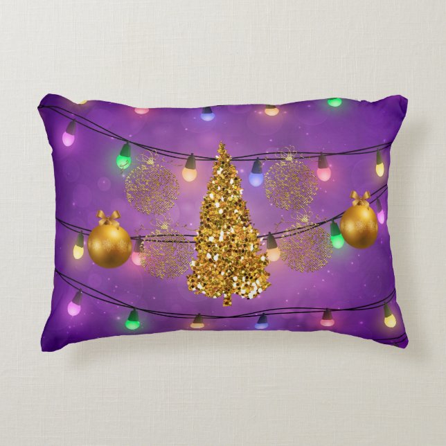 Farbenfrohe Weihnachtsbeleuchtung Zierkissen (Vorderseite)