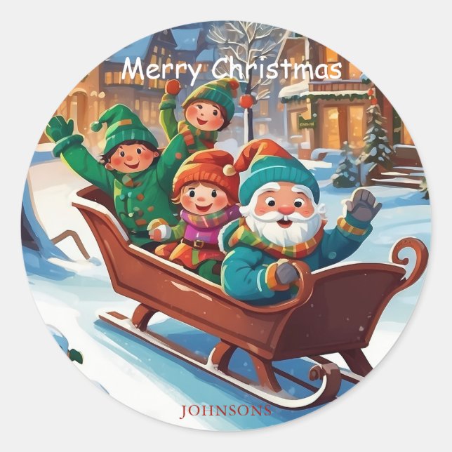 Farbenfrohe Weihnachtsdiener WeihnachtsIllustratio Runder Aufkleber (Vorderseite)