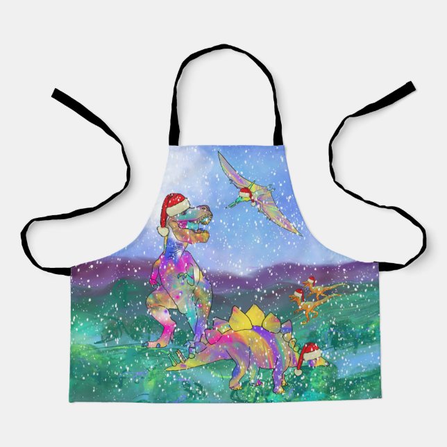 Farbenfrohe Weihnachtsdinosaurier Schürze (Vorderseite)