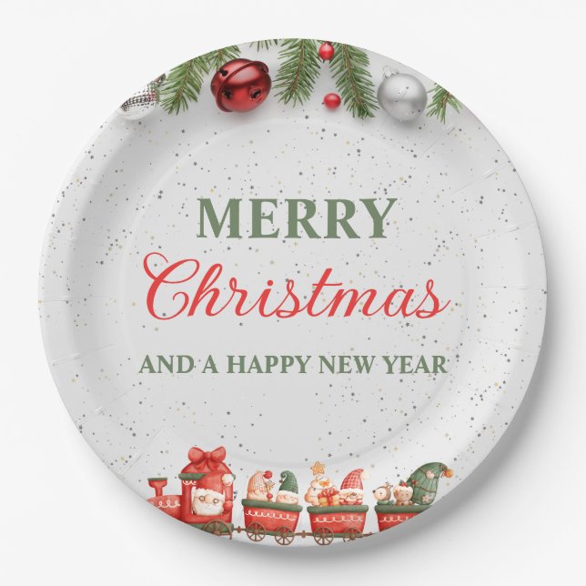 Farbenfrohe Weihnachtsfeier 9" Rundpapier-Platte Pappteller (Vorderseite)