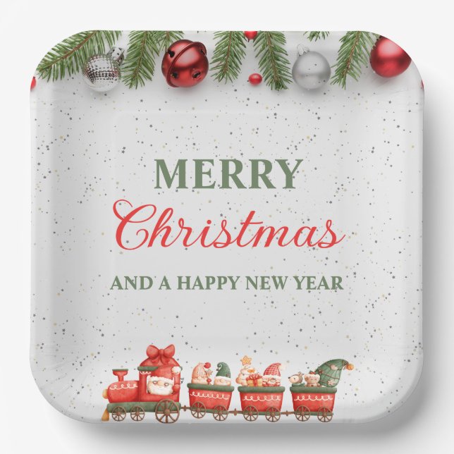 Farbenfrohe Weihnachtsfeier 9"Square Paper Plate Pappteller (Vorderseite)