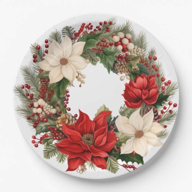 Farbenfrohe Weihnachtsfeier Pappteller (Vorderseite)