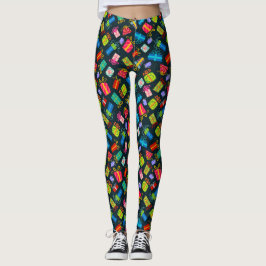 Farbenfrohe Weihnachtsgeschenke auf schwarz Leggings