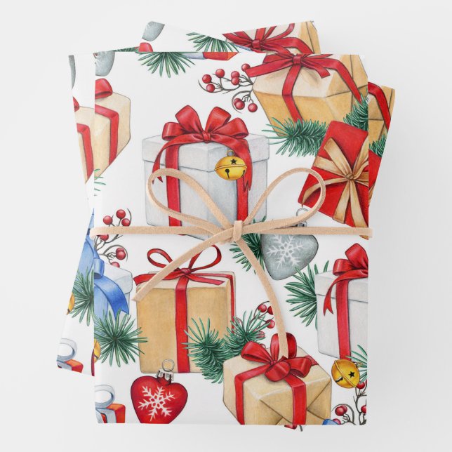 Farbenfrohe Weihnachtsgeschenke Geschenkpapier Set (Beispiel)