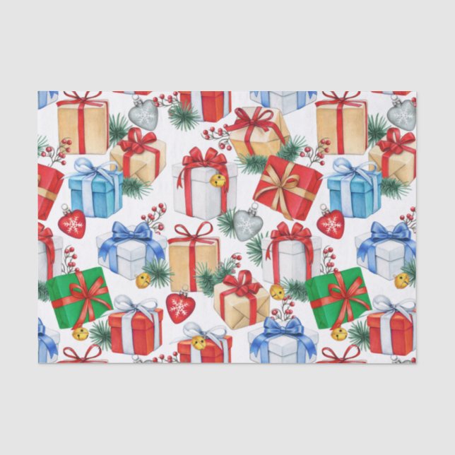 Farbenfrohe Weihnachtsgeschenke Seidenpapier (Vorderseite)