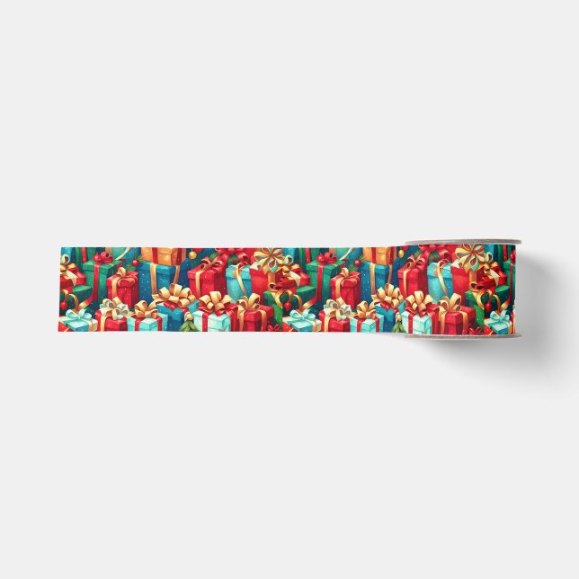 Farbenfrohe Weihnachtsgeschenke, Urlaubsmuster Ripsband (Vorderseite)