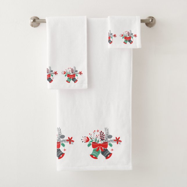 Farbenfrohe Weihnachtsglocke & Blume Bouquet. Badhandtuch Set (Insitu)