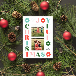 Farbenfrohe Weihnachtsgrüße Retro-Margerite Feiert Feiertagskarte