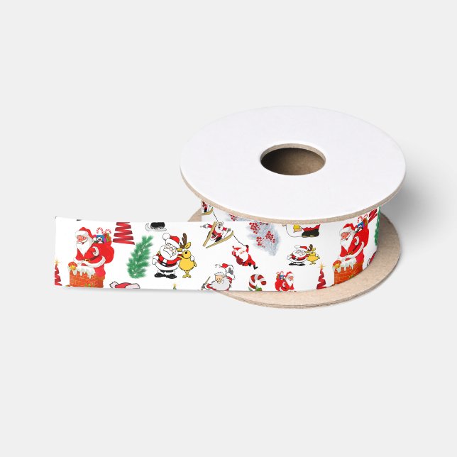 Farbenfrohe WeihnachtsIllustration Satinband (Spule)
