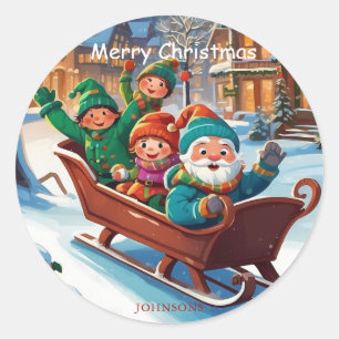 Farbenfrohe Weihnachtsillustration von Santas Helf Runder Aufkleber