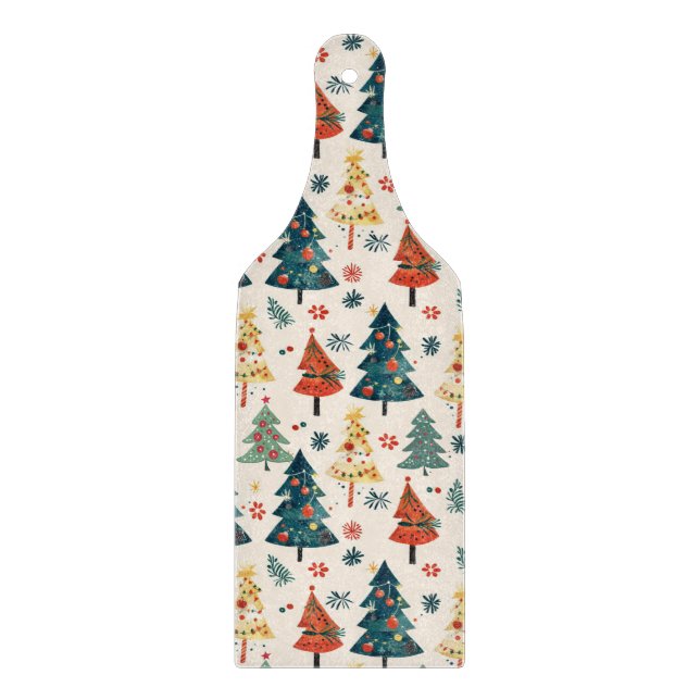 Farbenfrohe Weihnachtskiefern Nahtloses Muster Schneidebrett (Vorderseite)