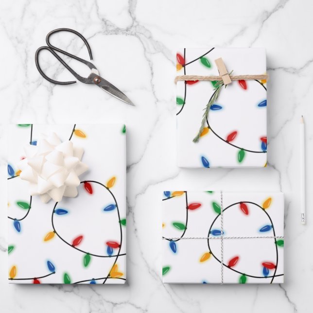 Farbenfrohe Weihnachtslichtmuster Geschenkpapier Set (Vorderseite)
