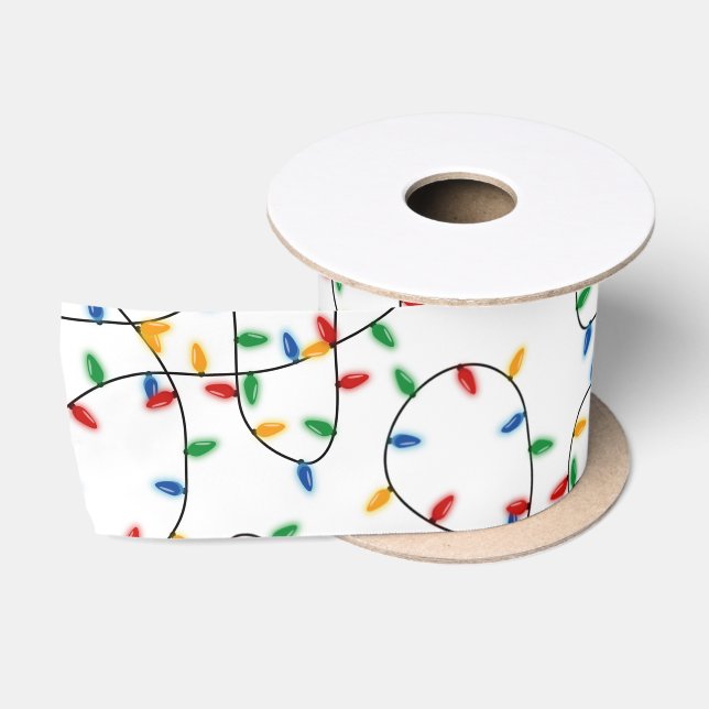 Farbenfrohe Weihnachtslichtmuster Satinband (Spule)