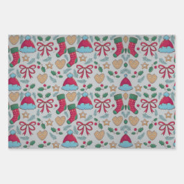 Farbenfrohe Weihnachtsmuster  Geschenkpapier Set