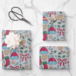 Farbenfrohe Weihnachtsmuster  Geschenkpapier Set