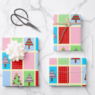 Farbenfrohe Weihnachtsmuster Geschenkpapier Set