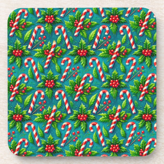 Farbenfrohe Weihnachtsmuster Getränkeuntersetzer (Vorderseite)