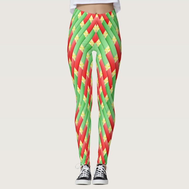 Farbenfrohe Weihnachtsmuster Leggings (Vorderseite)