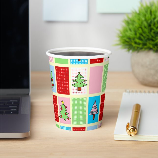 Farbenfrohe Weihnachtsmuster Pappbecher (InSitu)