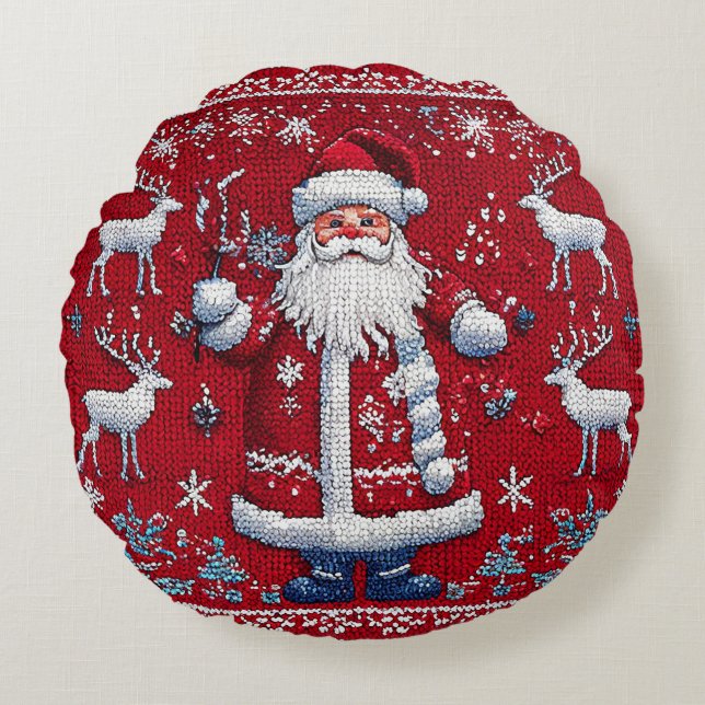 Farbenfrohe Weihnachtsmuster Rundes Kissen (Vorderseite)