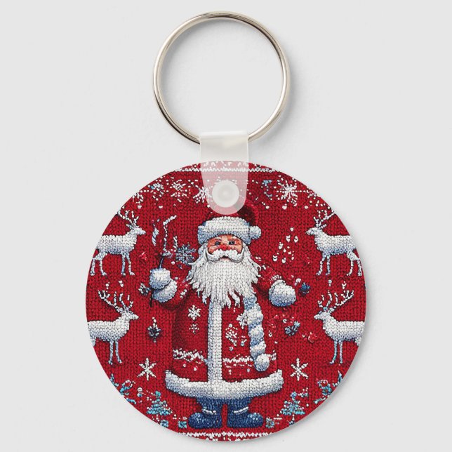 Farbenfrohe Weihnachtsmuster Schlüsselanhänger (Vorderseite)