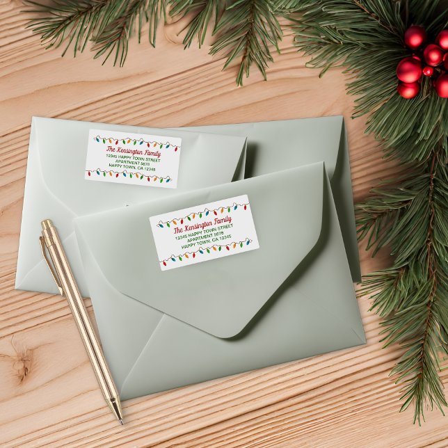 Farbenfrohe Weihnachtssaitenlichter | Feiertag Adressaufkleber (Colorful Christmas String Lights | Festive Holiday Label)