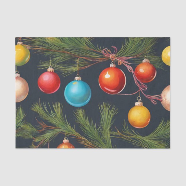 Farbenfrohe Weihnachtsschmuck auf Baum Seidenpapier (Vorderseite)