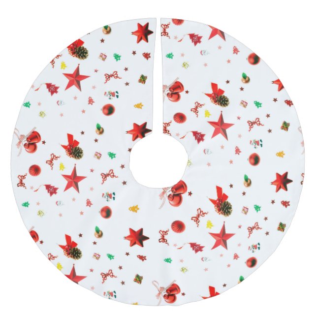 Farbenfrohe Weihnachtsschmuck auf weiß Polyester Weihnachtsbaumdecke (Vorderseite)