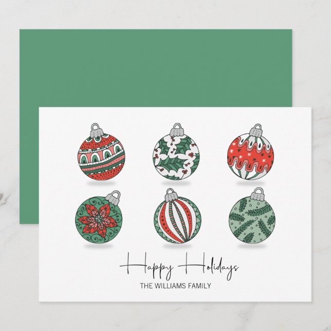 Farbenfrohe Weihnachtsschmuck Feiertagskarte (Vorne/Hinten)