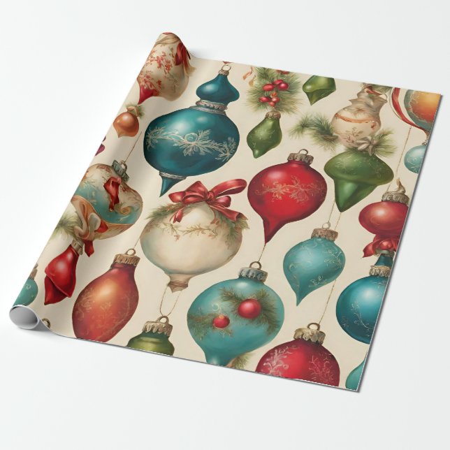 Farbenfrohe Weihnachtsschmuck Geschenkpapier (Ungerollt)