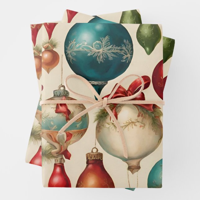 Farbenfrohe Weihnachtsschmuck Geschenkpapier Set (Beispiel)