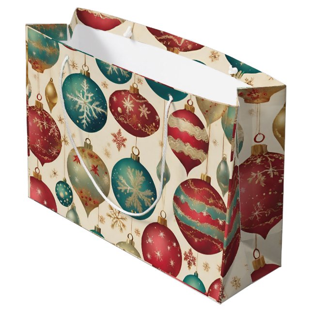 Farbenfrohe Weihnachtsschmuck Große Geschenktüte (Rückseite Schrägansicht)
