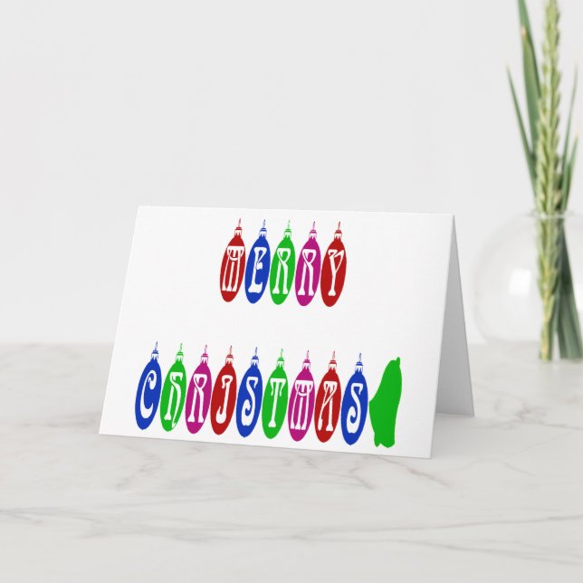 Farbenfrohe Weihnachtsschmuck Schriftart Feiertagskarte (Vorderseite)