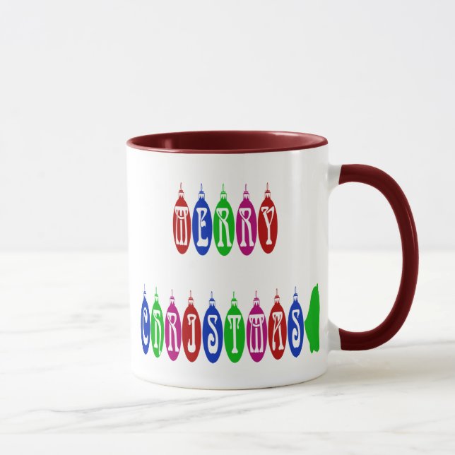 Farbenfrohe Weihnachtsschmuck Schriftart Tasse (Rechts)
