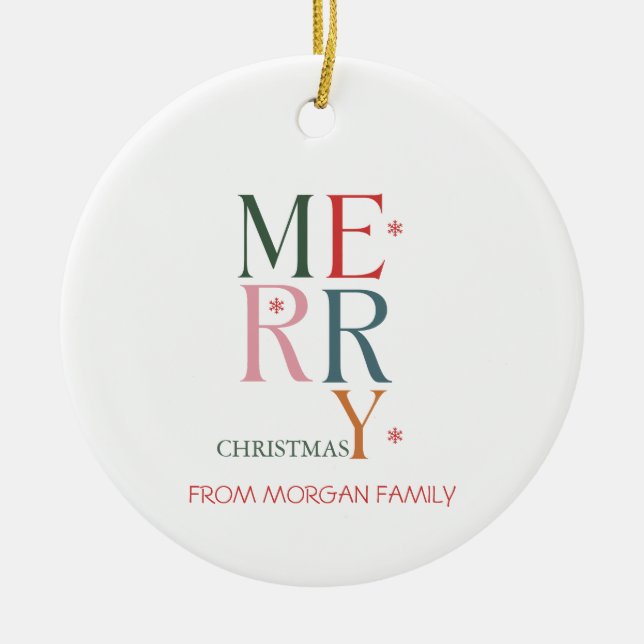 Farbenfrohe Weihnachtsschneeflocken Keramik Ornament (Vorne)