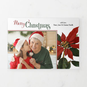 Farbenfrohe Weihnachtsschrift mit Poinsettia Foto Dreifach Gefaltete Urlaubskarte
