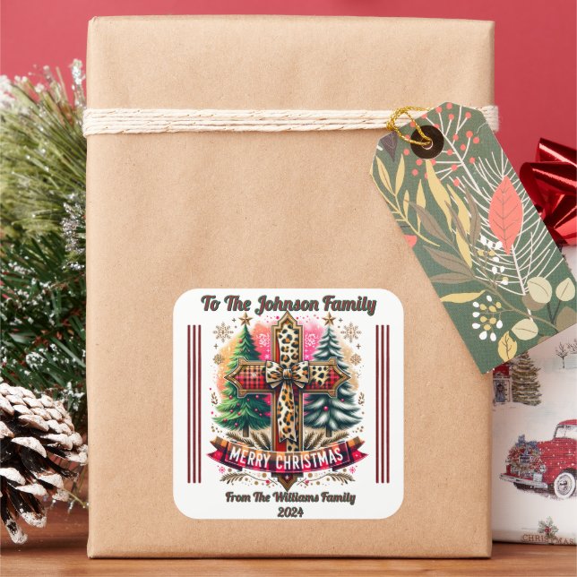 Farbenfrohe Weihnachtsstickerdesign Quadratischer Aufkleber (Feiertag)