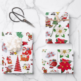 Farbenfrohe Weihnachtssymbole im Cartoon Geschenkpapier Set