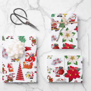 Farbenfrohe Weihnachtssymbole im Cartoon Geschenkpapier Set