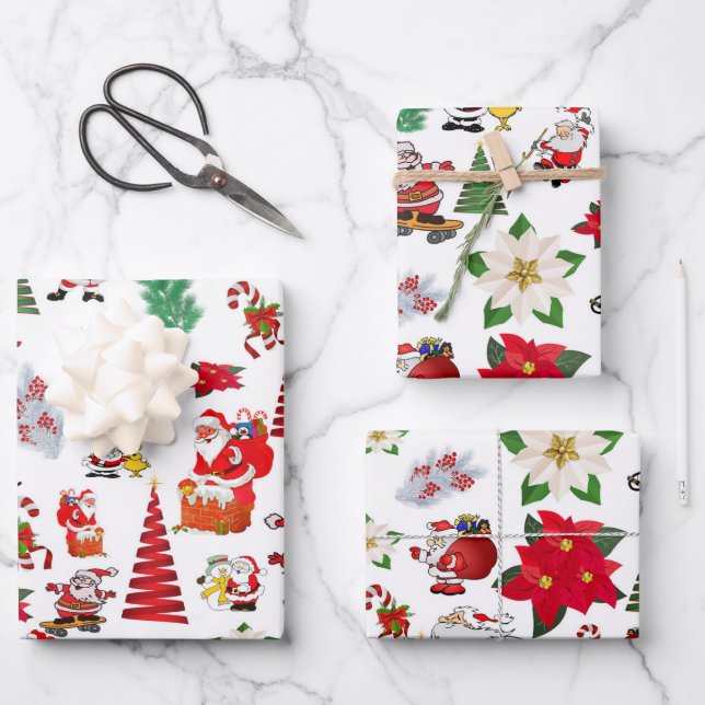 Farbenfrohe Weihnachtssymbole im Cartoon Geschenkpapier Set (Vorderseite)