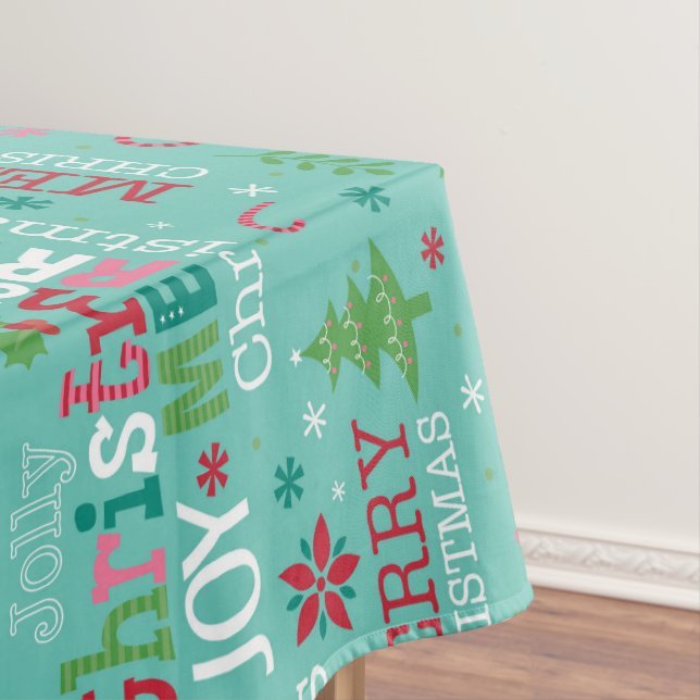 Farbenfrohe Weihnachtstypografie Moderne Blumenwel Tischdecke (Beispiel)