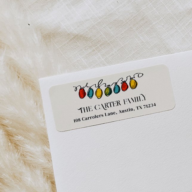 Farbenfrohe Weihnachtsweihnachtsweih (Colorful retro string Christmas lights return address labels.)
