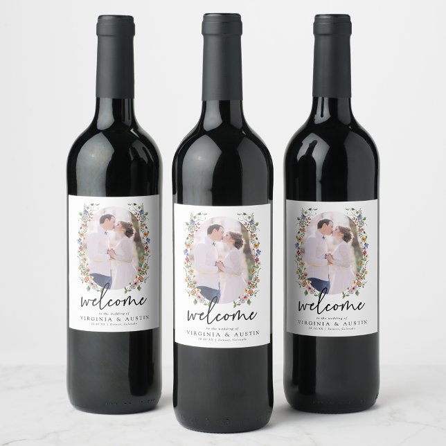 Farbenfrohe Weinkarte Weinetikett (Colorful Floral Photo Wine Label by Painted Paperie
)