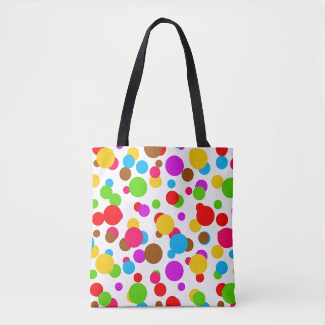 Farbenfrohe weiße Hintergrundpolka Punkte Tasche (Vorderseite)