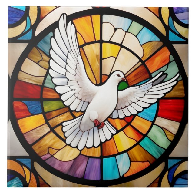 Farbenfrohe weiße Taube gestanzter Glass Bird Fliese (Vorderseite)